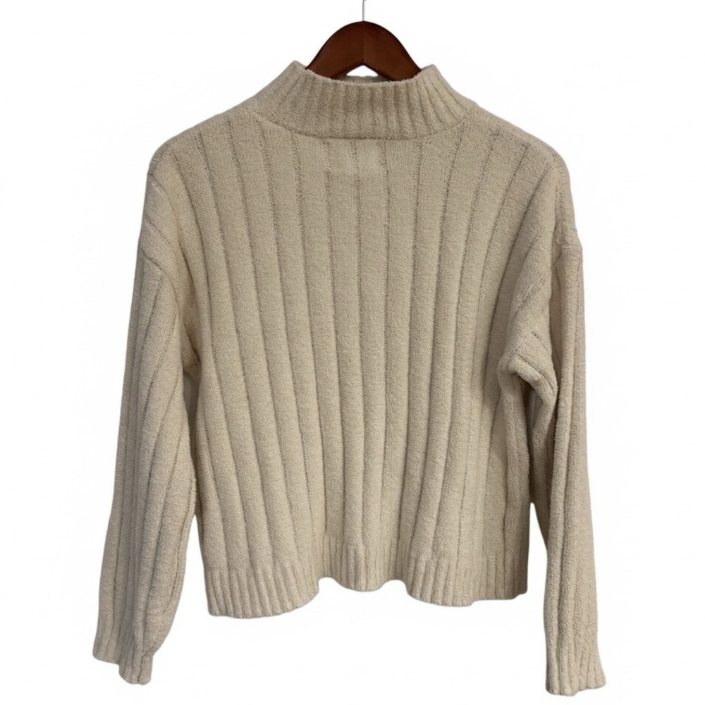 🔴 Pink Rose Fuzzy Ribbed Mock Neck Sweater Cropped Pullover Knit Cream Ivory M - Picture 3 of 6